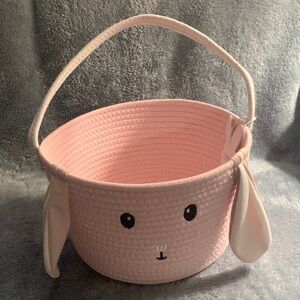 NWT woven & embroidered face Pink Bunny Easter Basket with floppy ears .